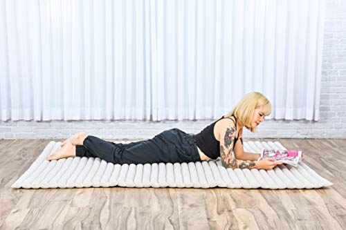 Image of Leewadee - Foldable Floor Mattress - Japanese Roll Up Futon -Trifold Tatami Mat- Guest Floor Bed - Camping Mattress - Thai Massage Mat, Kapok Filled, 75 x 57 inches, Ecru