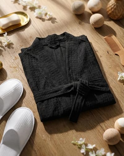 Image of Jecery Waffle Bathrobe and Slippers Bulk Set Spa Robes Hotel Bath Lightweight Thin Commercial Soft for House Shower Party
