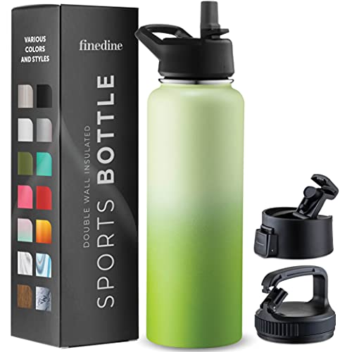 FineDine Water Bottle, Stainless Steel Insulated Water Bottle with Straw Lid, Flip Lid & Wide-Mouth Cap, Keeps Hot and Cold