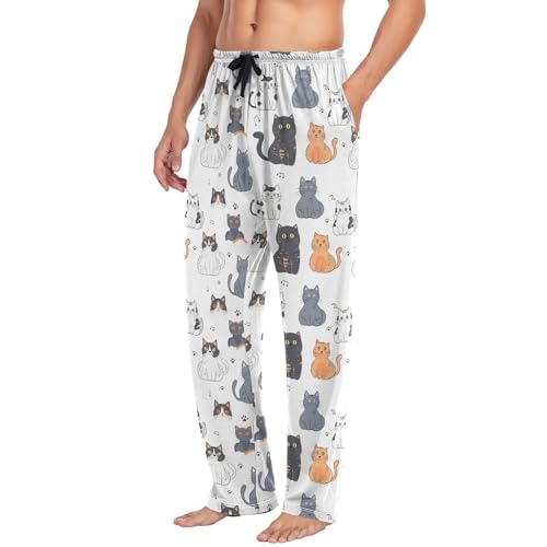 Mens Pajama Pants Cute Cat Fun Soft Lounge Sleep Pj Bottoms with Drawstring Pockets4