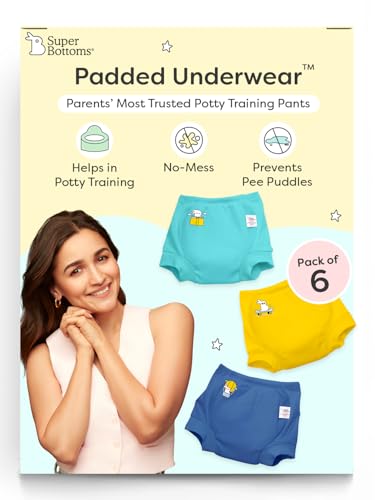 Image of superbottoms Padded Underwear for Babies & Toddlers, 3 Layers of Premium Cotton & DryFeel Layer, Ideal for Diaper-Free Time & Mess-Free Potty Training Pants, Pack of 6