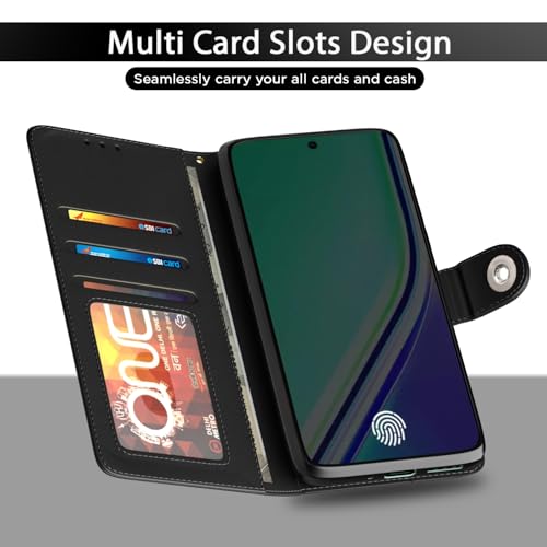 Image of Pikkme Flip Cover for Realme 14 Pro Plus 5G Leather Finish | Inside TPU with Card Pockets | Wallet Stand and Shock Proof | Complete Protection Button Flip Case(Black)