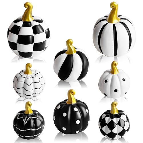 Decoraciones de Calabazas de Halloween, Juego de 8 Calabazas de cerámica, 2 tamaños de Calabazas para Decoraciones de Halloween Decoraciones de Interior Acción de Gracias Decoraciones de otoño