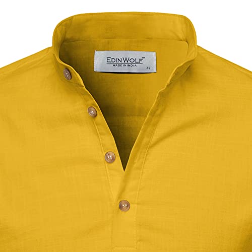 Image of Men's Full Sleeve Beige Color Cotton Blend Spread Slim Fit Shirt Style Kurta for Men and Boys