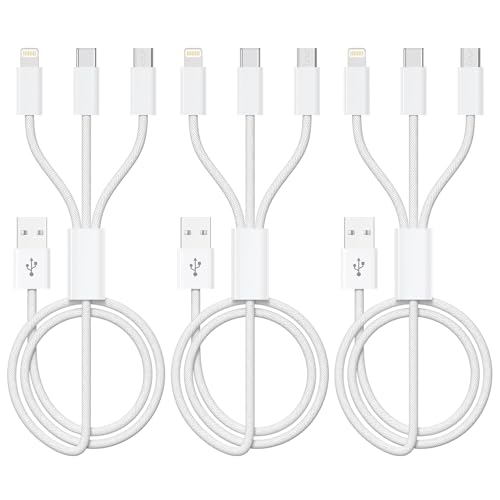 Multi USB Kabel [3Stück 1.2M] 3 in1 Universal Ladekabel Schnell Ladekabel Mehrfach mit Micro USB Typ C Lightning Kabel für iPhone Android Galaxy Huawei Oneplus Sony Honor View
