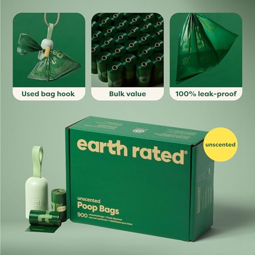 Image of Earth Rated Dog Poop Bag Holder, 1 Dispenser and 900 Bags, Unscented | Durable and Guaranteed Leakproof Poop Bags