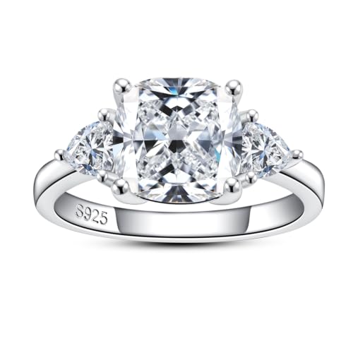 AimiIee Moissanite Wedding Rings Cushion Cut 3 Stones Engagement Ring 3.6CTTW(3CT Center Stone) D Color VVS1 Clarity 925 Sterling Silver Promise Anniversary Rings for Women with Certificate Size 6