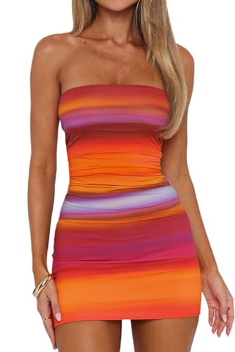 ABMOIU Women's 2025 Floral Tube Mini Dress Strapless Backless Party Club...
