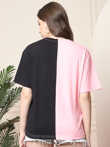 Image of Style Go Pure Cotton Oversized Baggy Fit Drop Shoulder Aesthetic & Cool Graphic Printed Half Sleeve Tshirt for Women || Trendy Tees || Casual Loose Korean T-Shirt (Pack 2)