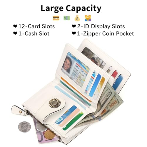 Image of SENDEFN Small Womens Wallet Leather Bifold Card Holder RFID Blocking with Zipper Coin Pocket