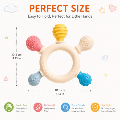Image of KLIMET Baby Teether Toy - Silicone Teething for 3+ Months | BPA-Free, Soft & Safe Infant Chew Toy (Type 2 Silicone & Wooden)