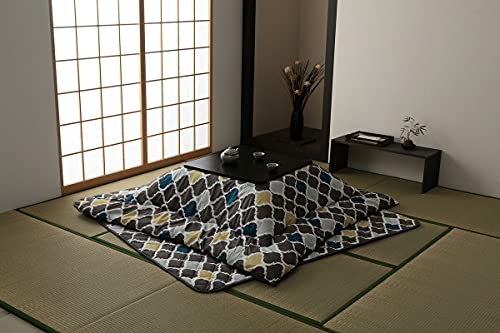 こたつセット こたつ布団 正方形 和洋 カジュアル モロコ グレー 台: ブラック こたつ 3点セット (掛敷セット約185×185cm こたつ台 70×70cm) #9810036+ #9848004#9245