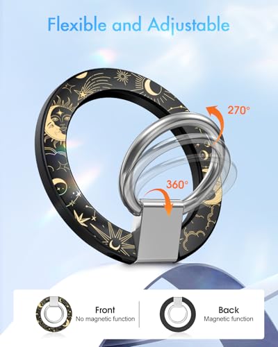 Image of Toycamp Phone Grip Ring Holder Compatible with MagSafe - Magnetic Phone Grip Stand Women Cute Painting Removable Rotatable Magnet Accessories for iPhone 17 Pro Max /16 /15 /14 /13 /12 Series, Moon Star