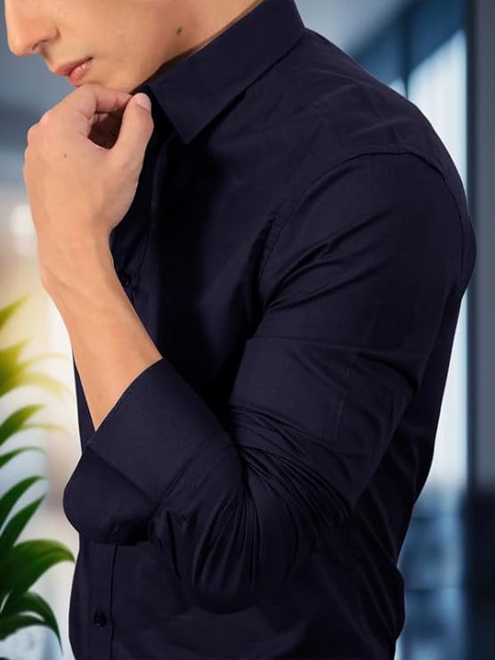 Image of Pinkmint Men's Solid Cotton Formal Shirt | Plain | Full Sleeve - Regular Fit (Available in Plus Sizes and Combo Pack of 2)