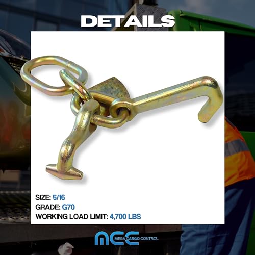 Image of Mega Cargo Control 5 /16 inch G70 TJ Cluster Hook w /Link | Towing Hooks for Tow Truck, Heavy Duty Wrecker Hauler, Hauler Trailer (4 - Pack)