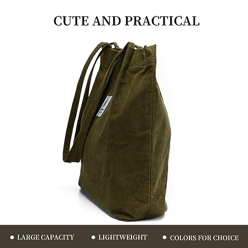 Image of Corduroy Tote Bag Cute Tote Bags for Women Shoulder Bag with Inner Pocket for Work Beach Travel and Shopping Grocery