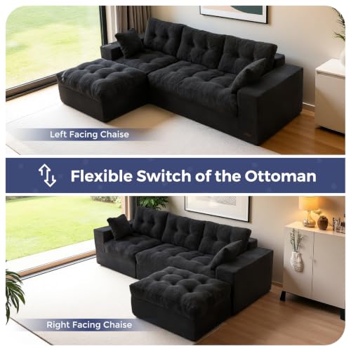 Image of MAXYOYO 96 inch L Shaped Modular Sectional Sofa with Ottoman, Cloud Boneless Couch with Layered Cushion, Upholstered Sofa in a Box, Flexible Module Combination for Living Room, No Assembly, Black