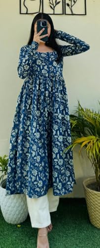 Image of Women's Cotton Nayra Cut Kurti for Women | Full Sleeves Printed Long Kurta | Stylish Flared Ethnic Wear Kurti, Casual & Festive Occasion