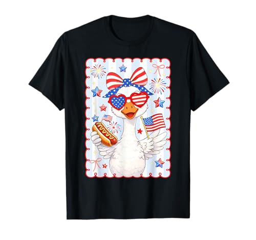 4th of July Patriotic Goose Hot Dog Funny Men Women Kid T-Shirt