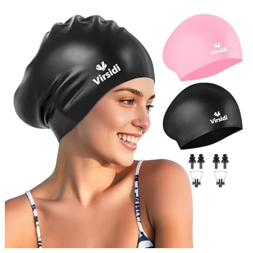 2 Pack Large Swim Caps for Long Hair, Silicone Swimming Cap for Adult Women Men, Waterproof Swim Hats Bathing Caps to Keep Hair Dry with Bonus Nose Clip and Earplugs-01