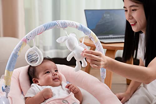 LADIDA weich gepolsterte Hasenwippe in Pink Baby Flower mit beruhigenden Vibrationen, Musikmelodien, weißem Rauschen, maschinenwaschbarem Sitzpolster, abnehmbarem Spielzeugbügel mit 3 Spielzeugen 076 – Bild 6