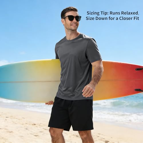 Image of 3 Pack Mens Swim Shirt Workout Shirts UPF 50+ Short Sleeve Rash Guard Fast Dry Sun Protection Lightweight Water Shirt