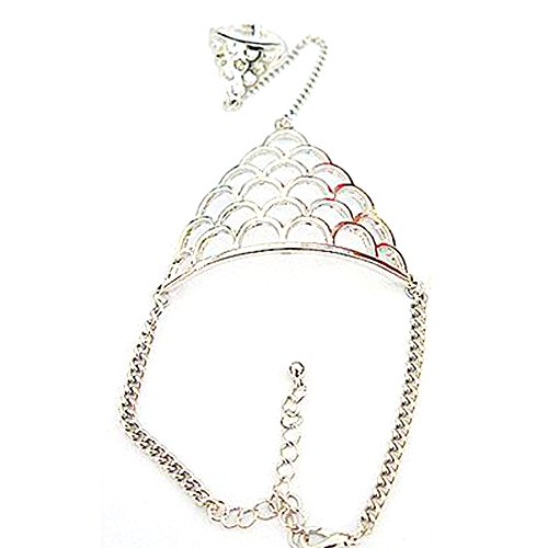 ChineOn Retro Fashion Metal Chain Fish Scale Shape Bracelet With Ring Band Party Show(Silver)