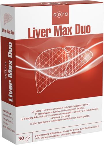 AORA LiverMax Duo | Hígado graso no alcohólico | Cardo mariano | Probiótico | Prebiotico | Zinc |Vitamina B6 | Colina | DETOX para apoyo Hepático y Digestivo | Clínicamente probado | 30 capsulas