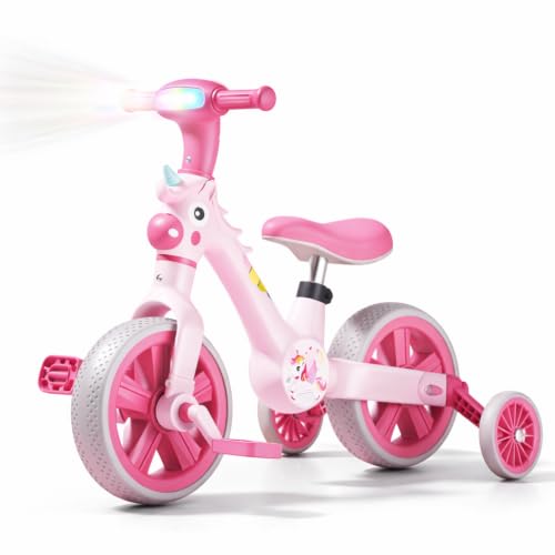 Image of 3-in-1 Kids Tricycle with Music & LED Light | Convertible Tricycle to Balance Bike | Ride-On Cycle for Kids10 Months to 3 Years (Pink)