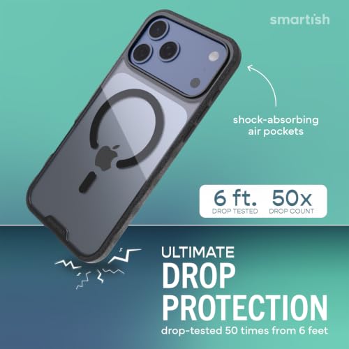 Image of Smartish iPhone 17 Pro Max MagSafe Clear Case - Gripmunk Magnetic Slim Case [Lightweight + Protective] Anti-Yellowing Thin Grip Clear Cover for Apple iPhone 17 Pro Max - Clearly Black