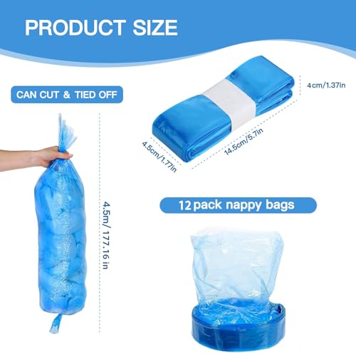 12-Pack Nappy Bin Refill Bags, 4.5m Baby Diaper Bucket Bag Liner Bucket, Eco-Friendly Odor-Proof Diaper Refill Box,Compatible with Angelcare/Tommee Tippee Twist & Click Sangenic - Image 6