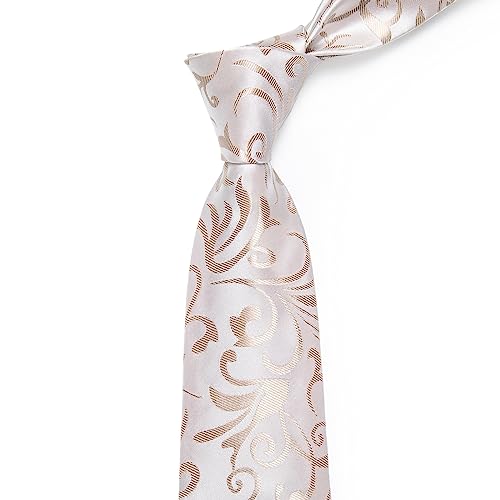 Image of YourTies Mens Tie Silk Champagne Floral Necktie Handkerchief Cufflinks with Lapel Pin Set for Business Wedding, Medium
