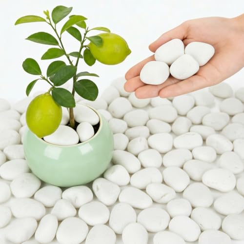 1-2 Inch White River Rocks 6LB Polished Natural Decorative Pebbles for Indoor Plants Planters Vase Fillers Fish Tank Rocks Aquarium Decor Garden Landscaping & Outdoor DIY