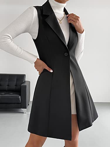 Wdirara Women's Plus Size Plaid Button Open Front Sleeveless Blazer Jacket Rich Black S #TOP5