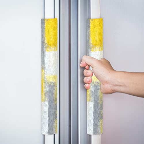 Image of Pardick Refrigerator Door Handle Covers Set of 2 Yellow Modern Abstract Painting Washable Dishwasher Mocrowave Fridge Oven Door Decor Handle Cover Keep Your Kitchen Appliance Clean from Food Stains