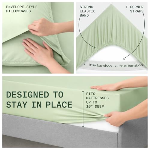 Image of TRUE BAMBOO Sheets Set King Size - Silky Soft Luxe 4 Piece Bed Sheets with Breathable & Moisture-Wicking Fabric - 16 inch Deep Pocket with Corner Straps