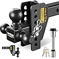 HANDNAM Drop Hitch Adjustable Trailer Hitch, Tow Hitch with 6-Inch Drop/Rise for Truck (12,500 LBS GTW), Adjustable Drop Hitch Fits 2-Inch Receiver, Trailer Hitches with Double Anti-Theft Pins Locks