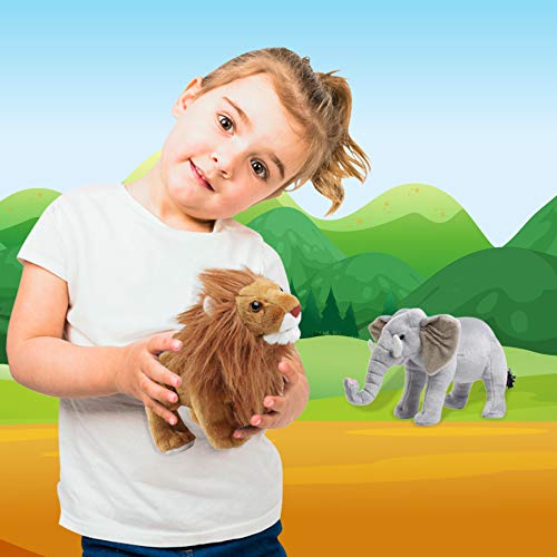 Safari Animals Plush And Book Set - Stuffed Animals Of 3 Savanna Animals Storybook- 12” Set Includes Lion, Giraffe And Elephant Colorful Children Book #TOP5