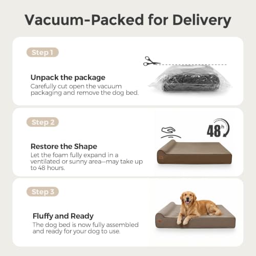 Image of Sytopia Orthopedic Dog Beds for Large Dogs - 7 inch Extra Thick Memory Foam Pet Couch for Senior Dogs and Great Danes with Waterproof Liner & Washable Cover, Nonskid Bottom, 46 inchx28 inchx7 inch, Brown