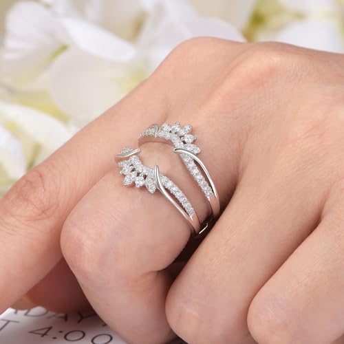 Wuziwen Vintage Crown Ring Enhancer for Engagement Rings Guard Wedding Bands for Women 925 Sterling Silver Cubic Zirconia4