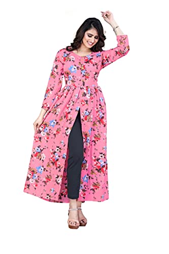 Image of H.E HAMZA ENTERPRISER Printed Crepe Material Brown Western Dress For Women