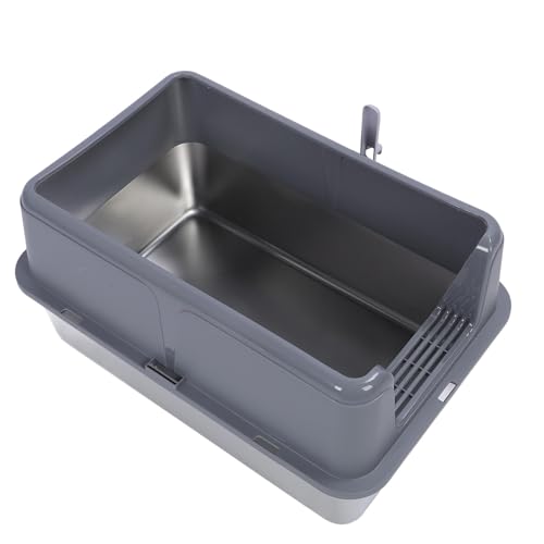 Arenero para gatos de acero inoxidable extra grande con entrada superior gris miniatura 4
