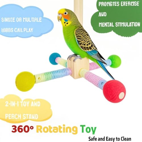 Image of Bird Spinner Toy, Tyotrbs Bird Perch Toy, Parrot 360 Interactive Rotating Toy, Budgie Cage Accessories for Small Birds to Expend Energy, Wooden Stand for Parakeet Cockatiel Lovebird Conures