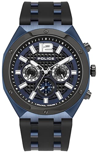 Police Watches kediri Herren Uhr analog Quarzwerk mit Silikon Armband PL.15995JSBLU-03P