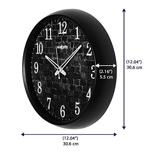 Image of Wakefit Wall Clock | 1 Year Warranty | Wall Clock for Home, Living Room /Bedroom, Ash Bricks Analog Clock (30.5 X 30.5 X 5.5 cms, Black)