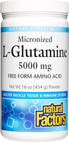 Natural Factors Micronized L-Glutamine 5,000 mg Powder - Easy Absorption Gut Health Support Supplement - Powder Amino Acid Supplement Supports Muscle Recovery - 16 oz (90 Servings)