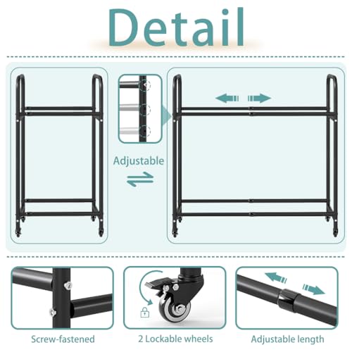 Image of Hershii Rolling Tire Storage Rack Adjustable - Black, Tire Storage Shelf for Garage 24.80-42.51'' x 15.35'' x 44.09''