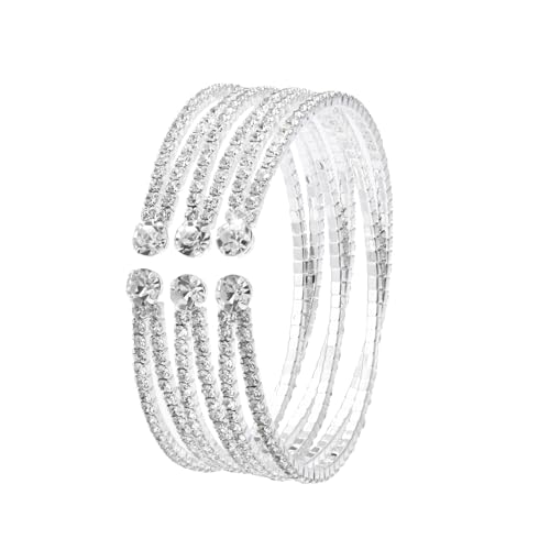 Bling Multi-layer Bridal Crystal Rhinestone Cuff Bracelet Adjustable Bangle for Women Jewelry Gift Wedding Formal Prom Party