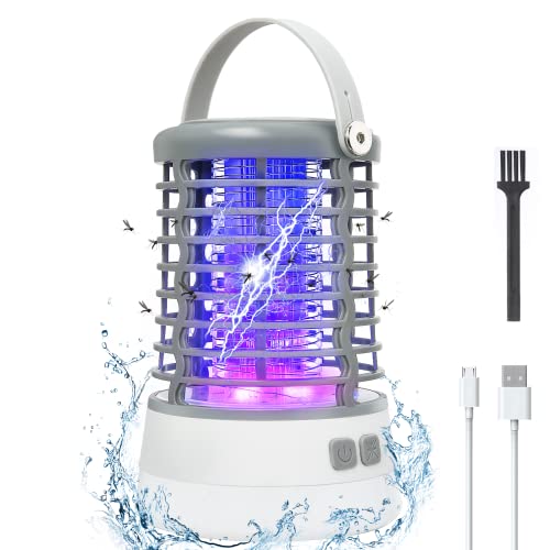 Lampe Anti Moustique Electrique 3 en 1 Lampe Camping Exterieur 3 Modes Éclairage Etanche IP65 Tue Mouche Electrique UV LED Interieur USB Rechargeable pour Chambre Jardin (Gris Blanc)