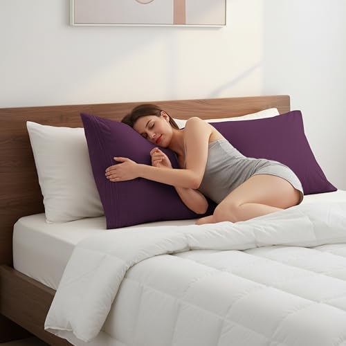 Image of Elegant Comfort Luxury Ultra-Soft 1-Piece Body Pillowcase - 1500 Premium Hotel Quality Microfiber Double Brushed - Wrinkle Resistant, Body Pillowcase Size, Purple